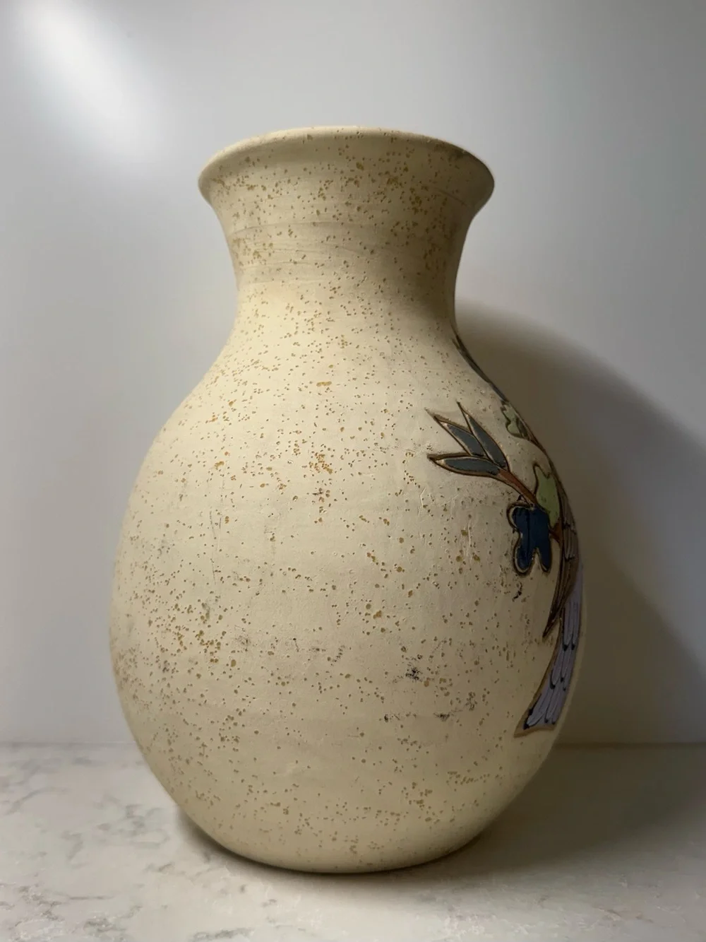 Vintage Gardiel Tonalá Mexican Folk Art Pottery Vase Signed  Purple Bird Design
